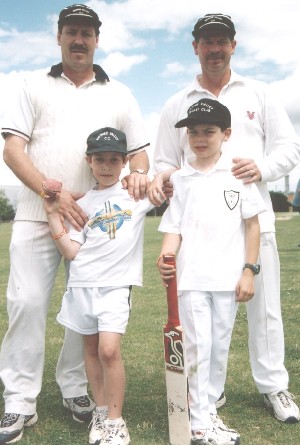 Denny250th-Peters-sons 300pix Ian Denny (left) and Jason with Greg Peters and James.